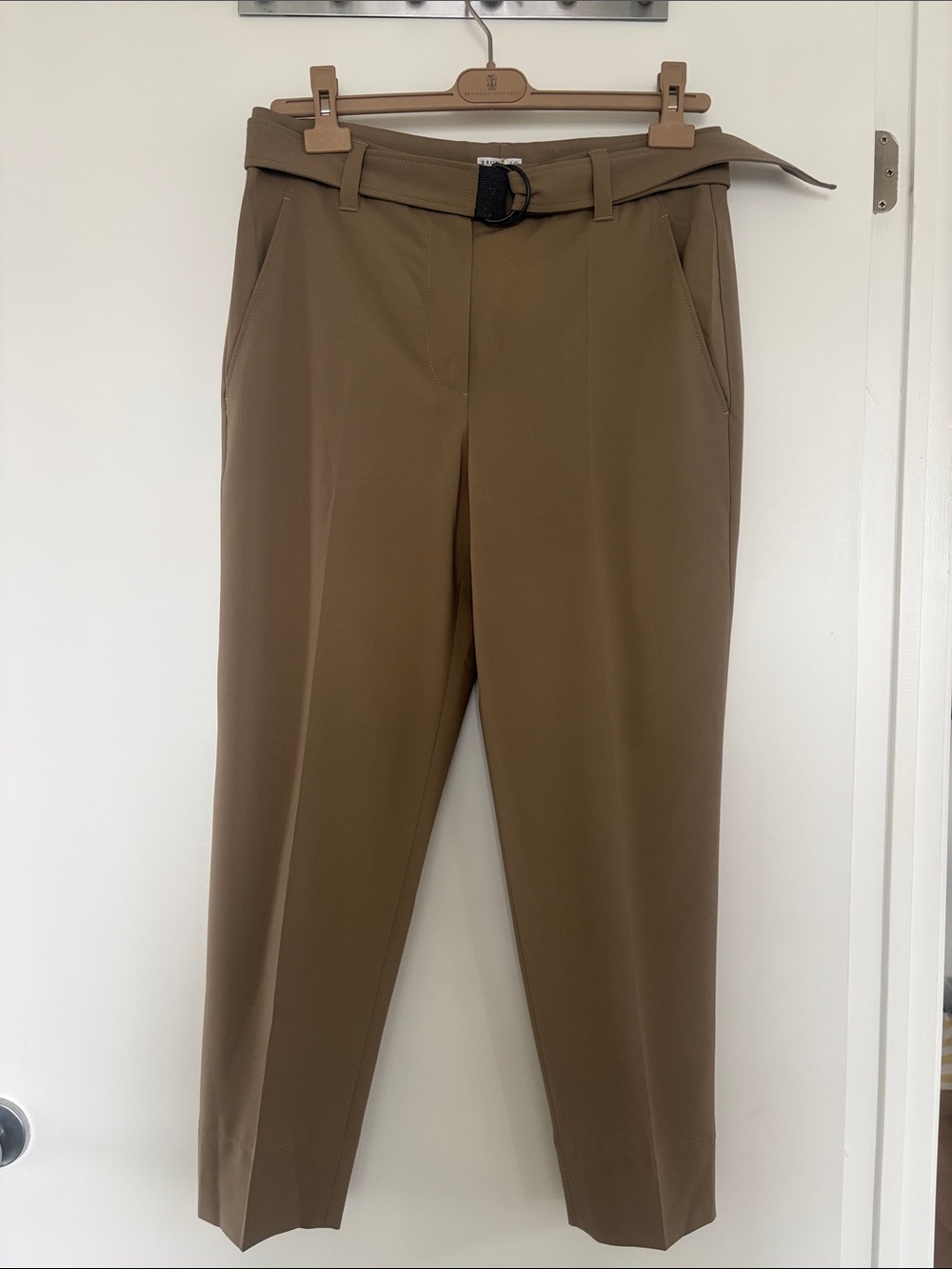 NWT Brunello Cucinelli Taupe Wool Belted Trousers – IT 42 / US 6